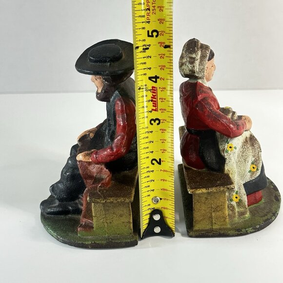 VTG Cast Iron Bookends/Door Stop Amish Man Woman Pennsylvania Dutch Wilton Stamp - Picture 10 of 11